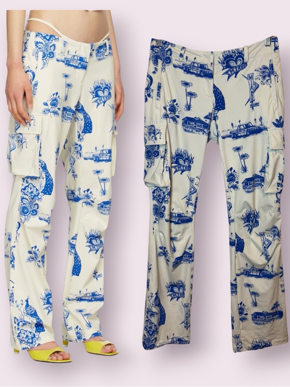 Miaou Raven Cargo Pant Cry Baby Y2K Print White Blue Size Small from Revolve